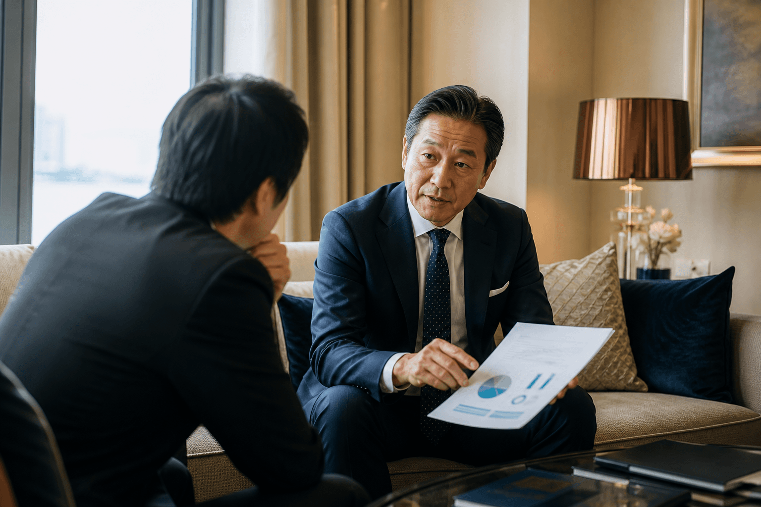 国際分散の資産防衛を検討する様子